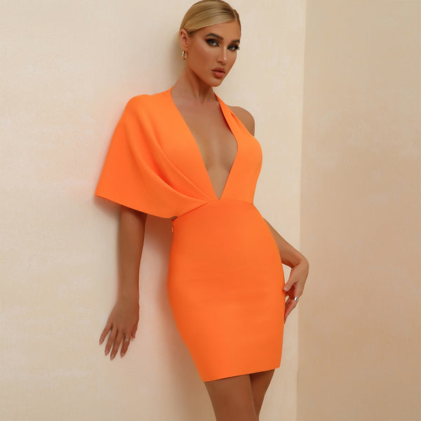 bandage dress 2021 summer orange bodycon dress for women sexy v neck backless mini club celebrity party dresses birthday outfit