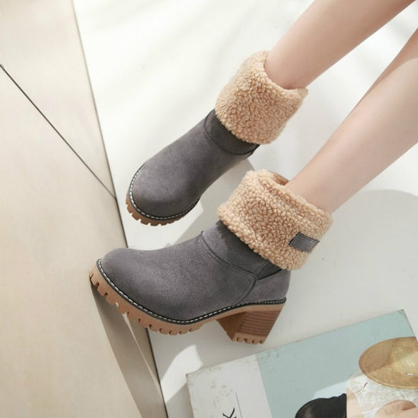 Women Winter Fur Warm Snow Boots Ladies Warm Wool Booties Ankle Boot Comfortable Shoes Plus Size 35-43 Casual Women Mid Boots